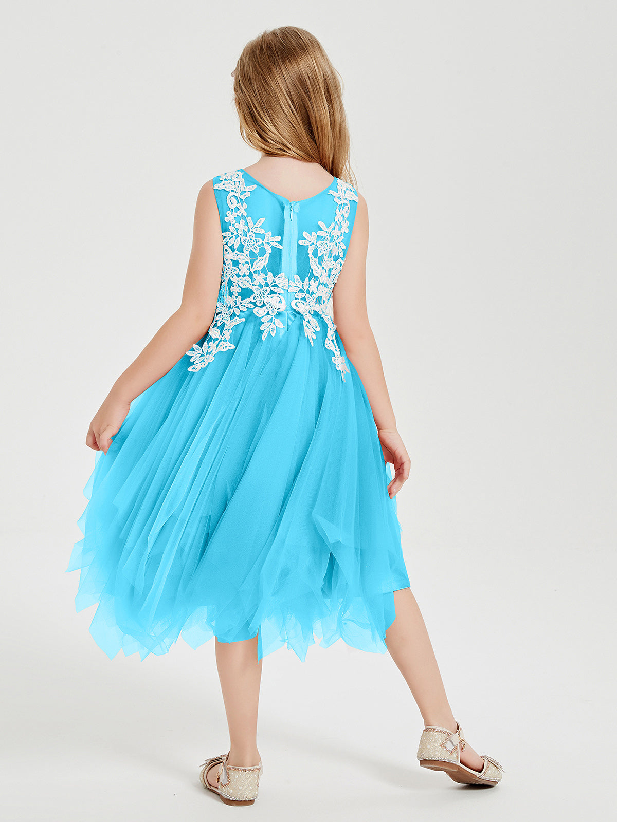 Tea Length Tulle Junior Bridesmaid Dresses Pool